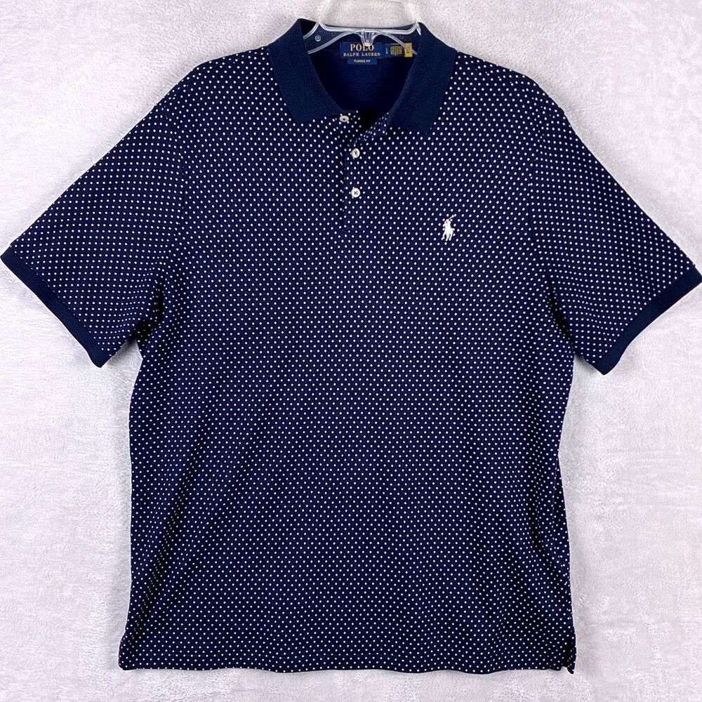 Polo Ralph Lauren Polo Shirt Mens L Navy White Polka Dot Preppy Classic Golf - Picture 2 of 8